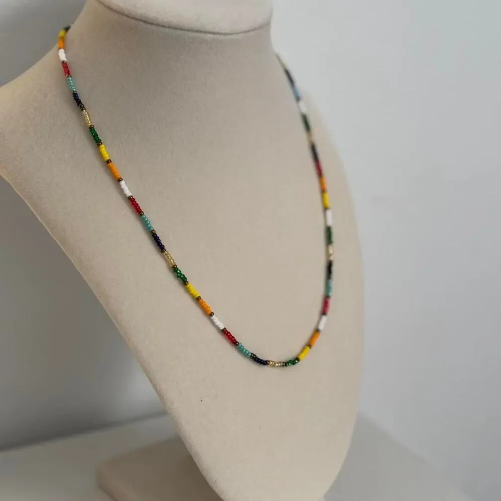 Multicoloured Beaded Necklace Boho Style Handmade Unique Artisan Jewelry Gift - Picture 5 of 5